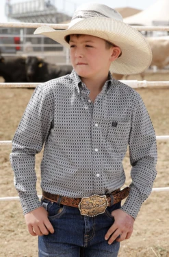 Cinch Cinch Boy's Grey Printed Long Sleeve Shirt