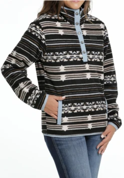 Cinch Cinch Ladies Black Stiped Fleece Pullover