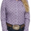 Cinch Cinch Ladies Lilac Dotted Arenaflex Button Down Shirt -Western Wear-Cinch cinch cinch ladies lilac dotted arenaflex button d