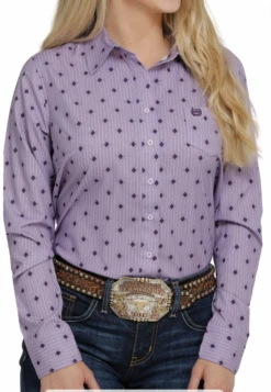 Cinch Cinch Ladies Lilac Dotted Arenaflex Button Down Shirt