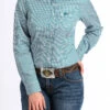 Cinch Cinch Ladies Teal Striped Button Down Shirt Size XL -Western Wear-Cinch cinch cinch ladies teal striped button down shirt