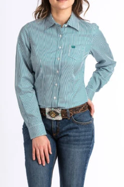 Cinch Cinch Ladies Teal Striped Button Down Shirt Size XL -Western Wear-Cinch cinch cinch ladies teal striped button down shirt 2