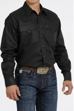 Cinch Cinch Men's Black Solid Long Sleeve Shirt -Western Wear-Cinch cinch cinch mens black solid long sleeve shirt 2