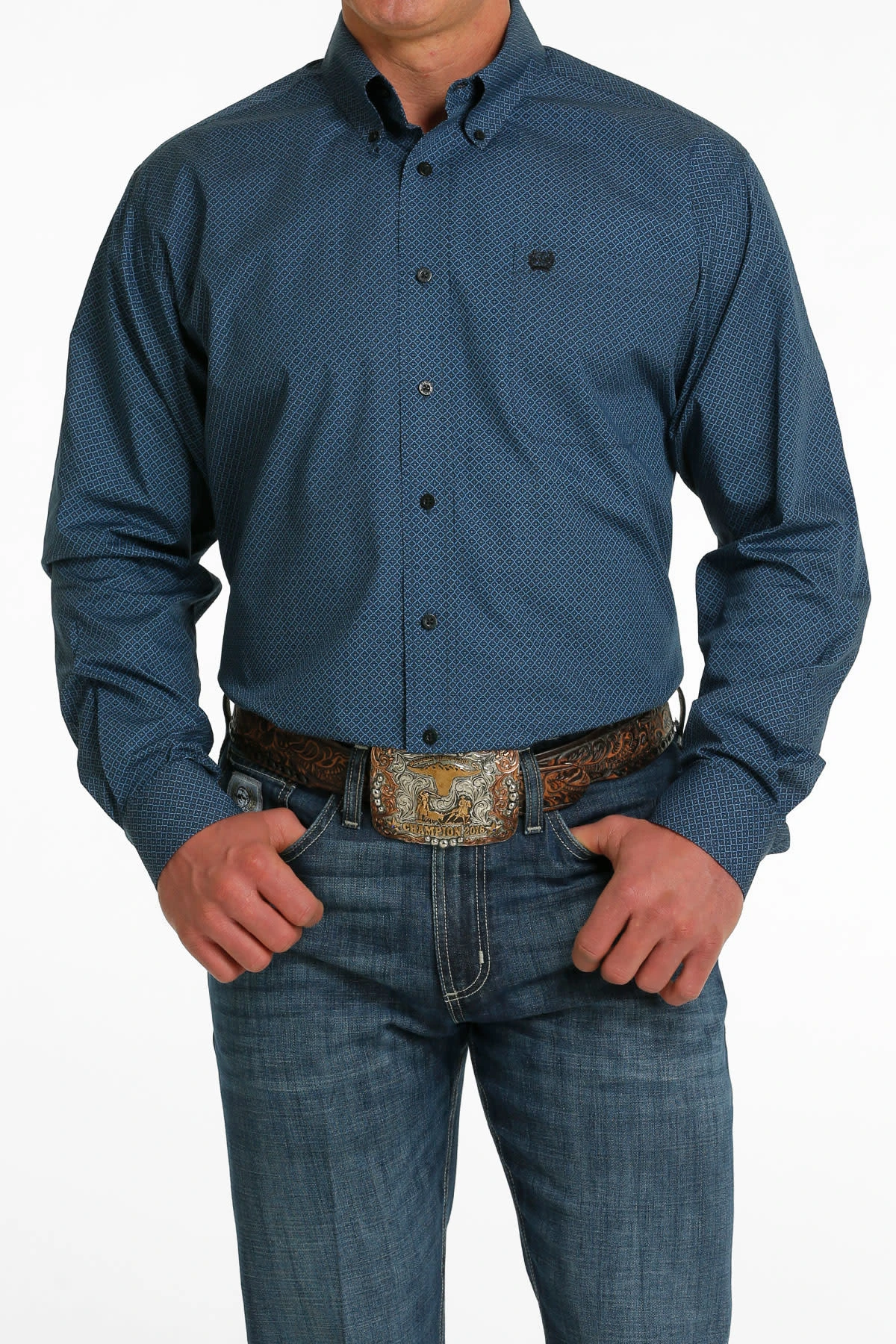 Cinch Cinch Men's Blue Printed Long Sleeve Shirt