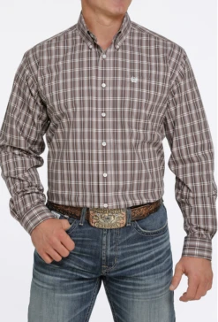 Cinch Cinch Men's Brown Plaid Long Sleeve Shirt