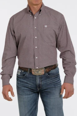 Cinch Cinch Men's Purple Geometric Print Button Down Shirt -Western Wear-Cinch cinch cinch mens purple geometric print button dow
