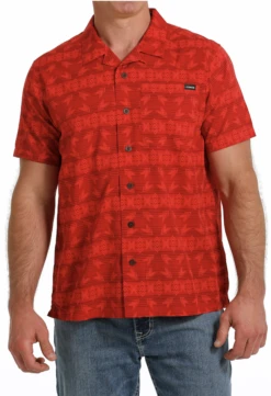 Cinch Cinch Men's Red Patterned Short Sleeve Shirt