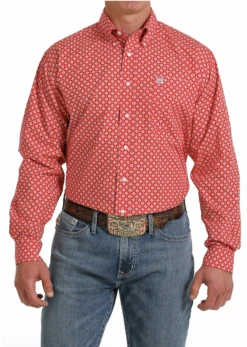 Cinch Cinch Men's Red Printed Long Sleeve Shirt