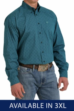 Cinch Cinch Men's Teal Patterned Big And Tall Shirt Size 3X