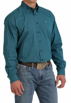 Cinch Cinch Men's Teal Patterned Long Sleeve Shirt