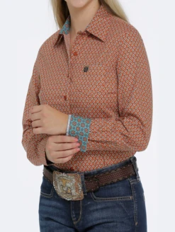 Cinch Cinch Women's Copper Patterned Long Sleeve Shirt