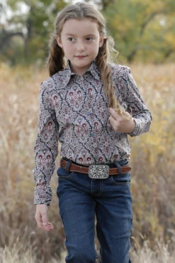 Cinch Cruel Girl's Medallion Print Snap Front Shirt