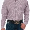 Cinch Men's Burgundy Striped Long Sleeve -Western Wear-Cinch cinch mens burgundy striped long sleeve