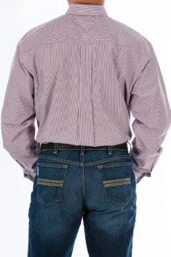 Cinch Men's Burgundy Striped Long Sleeve -Western Wear-Cinch cinch mens burgundy striped long sleeve 2